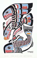 Lloyd Wadhams, T. Bird Killer Whale Salmon Kwakiutl #173/200, 1992, colour silkscreen on paper