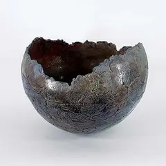 Untitled - Spherical Raw Edge Vessel by Elke Blodgett, glazed ceramic, sold Sep 2022