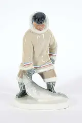 Leo Mol, Untitled - Hunter with Seal, 1955, glazed ceramic