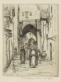 Caroline Armington, Street of the Chain, Old Jerusalem, 1936, etching on paper