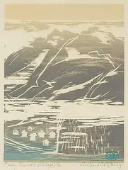 Anne Meredith Barry, Early Snow #3 [Village] #3/30, colour wood block on paper