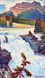 John H. Burrow, Athabasca Falls, acrylic on canvas board