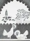 Stefan Czernecki, Roosters at Dawn, ink and graphite on paper board