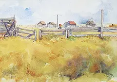 Joan Fitt, Untitled - Alberta Farm, watercolour on paper