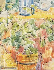 Mina Mabel Forsyth, Blue Teapot, 1977, mixed media on paper