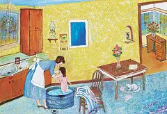 Ann Alexandra Harbuz, Washing Baby, 1978, acrylic on wood board
