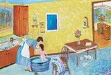 Ann Alexandra Harbuz, Washing Baby, 1978, acrylic on wood board