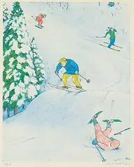 William Kurelek, Skiing [Sports Portfolio] #47/225, 1977, photolithographic reproduction on paper