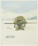 William Kurelek, Untitled - Hunter Awaiting Seal at Breathing Hole #1/300, 1975, photolithographic reproduction on paper