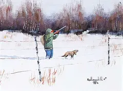 Ken Lonechild, Bush Chickens, 1987, acrylic on canvas