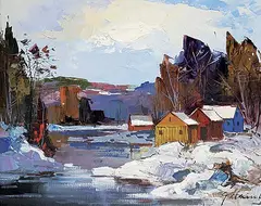 Geza Marich, Untitled - Cottages in Winter, oil on canvas