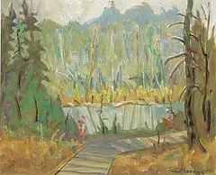Sidney Charles Mooney, Boardwalk, J. Pine Trail, acrylic on canvas