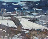 Herald Nix, Reserve and Railroad West of Salmon Arm, 2002, oil on wood board