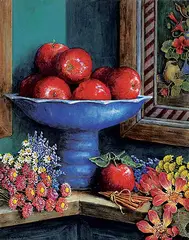 Page Ough, Untitled - Apples in a Bowl, acrylic on wood board