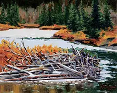 Albert Roberge, Bow Log Jam, oil on canvas
