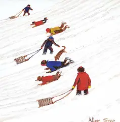Allen Sapp, Untitled - Kiddies Having Fun Sliding, acrylic on canvas