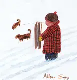 Allen Sapp, Kid with Sleigh, acrylic on canvas