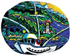 Brian J. Scott, Fish Boat Cape Mudge, acrylic on wood board