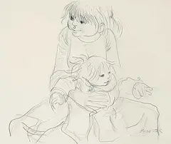 William Arthur Winter, Sisters, graphite on paper