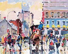 Serge Brunoni, Montreal-Rue Notre Dame, oil on canvas
