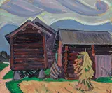 Naomi Jackson Groves, Swedish Haysheds, 1935, oil on paper board