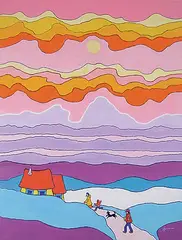 Ted Harrison, Happy Clouds, 1980, acrylic on canvas