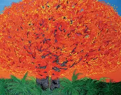 Mara Hofmann, Flame Tree, oil on wood board