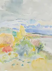 Dorothy Knowles, Bend in the North Sask. River at Borden, 1980, watercolour on paper