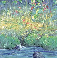 John Mckee, Untitled - Tangle on River's Edge, acrylic on wood board