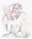 Daphne Odjig, Untitled - Thunderbird Woman, coloured pencil on paper