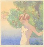Walter J. Phillips, Mary at Muskoka #6/100, 1926, colour wood block on paper