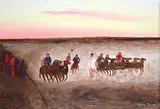Untitled - Wagon Race by Allen Sapp, acrylic on canvas, sold Apr 2022
