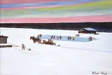 Untitled - Hockey at Dusk by Allen Sapp, acrylic on canvas, sold Apr 2022