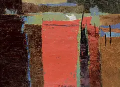 York Wilson, Red Boat - Mexico, 1956, oil on paper board