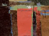 York Wilson, Red Boat - Mexico, 1956, oil on paper board