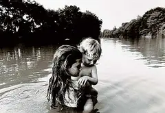 Larry Towell, Isaac's First Swim, Lambton County, Ontario, Canada, 1986, black and white photograph on paper