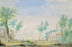 Abraham Rademaker, Untitled - Ancient Ruins, gouache on paper