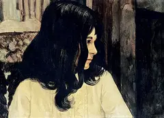 Gilbert A. Flodberg, Untitled - Profile of a Woman, 1975, mixed media on paper board