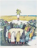 William Kurelek, Sky Tossing at Alaskan Whaling Celebrations #23/300, 1975, photolithographic reproduction on paper