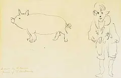 Arthur Lismer, Boy with a Pig, 1959, ink on paper