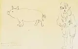 Arthur Lismer, Boy with a Pig, 1959, ink on paper