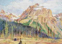 Hal Ross Perrigard, Mountain at Emerald Lake, B.C., oil on wood board