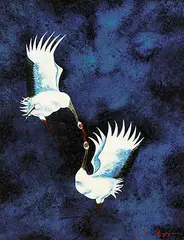 Letsu Sugiyama, Untitled - Two Cranes, 1991, oil on canvas