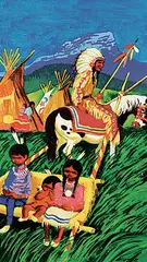 William Arthur Winter, Indian Family and Village, oil on canvas board