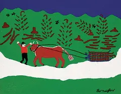 Leo Naugler, Untitled - Stopping the Sled, acrylic on paper board