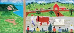 Joyce Stevens, Blomindon Oxen, acrylic on wood board
