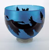 Martha Henry, Geese in Flight, sandblasted glass bowl