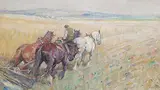Nathaniel Hughes John Baird, Harvesting in Sussex, watercolour on paper