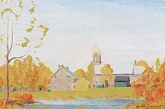Thomas Harold Beament, Untitled - View of the Church, oil on wood board