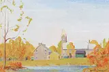 Thomas Harold Beament, Untitled - View of the Church, oil on wood board